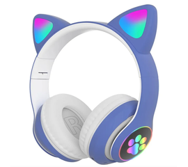 Беспроводные Bluetooth наушники STN-28 с кошачьими Светящимися ушками, синий - Сервис Плюс Рус