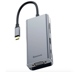 Хаб Baseus Square Desk Type-C to 3xUSB3.0+HD 4K+VGA+SD/TF - Deep Gray (CATXF-A0G) - Сервис Плюс Рус