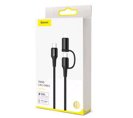 Кабель 2 в 1 Type-C + Lightning 1M 2A 60W Twins Cable Baseus черный - Сервис Плюс Рус
