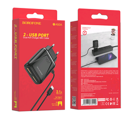 СЗУ BA50A +кабель Type-C + 2 USB порта 2.1A Borofone (EU) черный - Сервис Плюс Рус