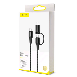 Кабель 2 в 1 Type-C + Lightning 1M 2A 60W Twins Cable Baseus черный - Сервис Плюс Рус