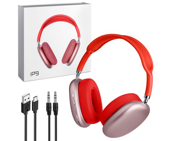Беспроводные Bluetooth наушники накладные P9, красные - Сервис Плюс Рус