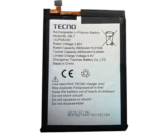 Аккумулятор для Tecno Spark 4/Camon 12 (BL-39LT) - Сервис Плюс Рус