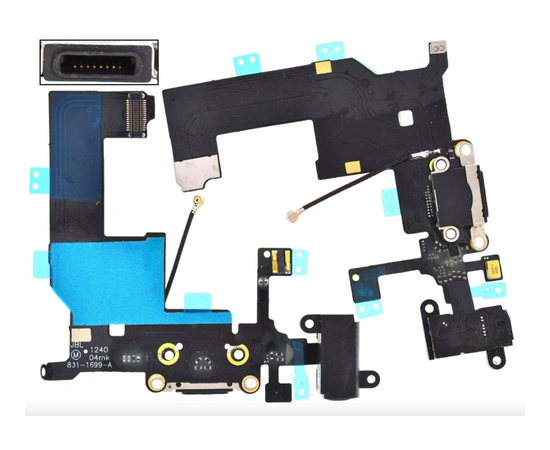 Шлейф iPhone 5 на системный разъем/разъем гарнитуры/микрофон (Черный) оригинал - Сервис Плюс Рус