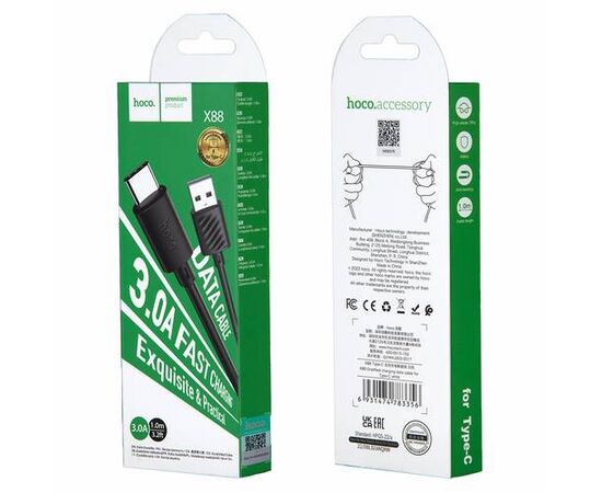 Кабель X88 USB Type-C 1m 3A HOCO черный - Сервис Плюс Рус
