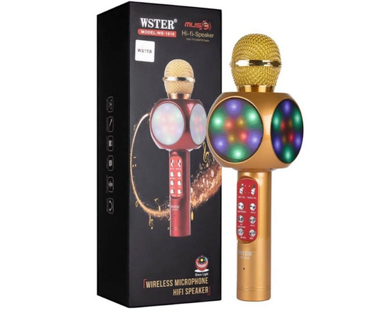 Беспроводной Караоке Микрофон WS-1816, золотой PluseRus - Сервис Плюс Рус