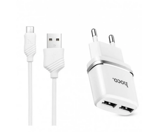 СЗУ USB кабель Hoco C12 micro-USB 2.4A (белый) - Сервис Плюс Рус
