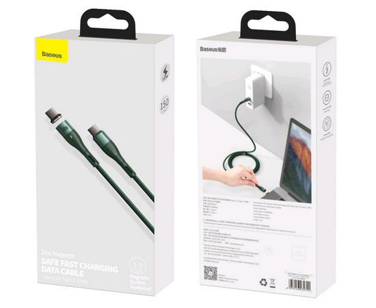 Кабель Type-C на Type-C 100W 1.5m Baseus Zinc Magnetic Safe Fast Charging Green - Сервис Плюс Рус