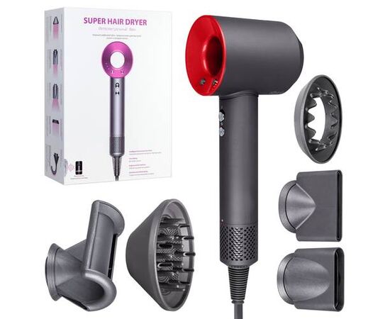 Фен для волос, Набор для укладки волос VanTech Super Hair Dryer, Серый с красным - Сервис Плюс Рус