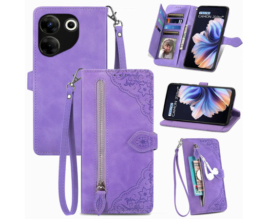 Чехол книжка для Tecno Camon 20 / Camon 20 Pro 4G кошелек на молнии, Пурпурны - Сервис Плюс Рус